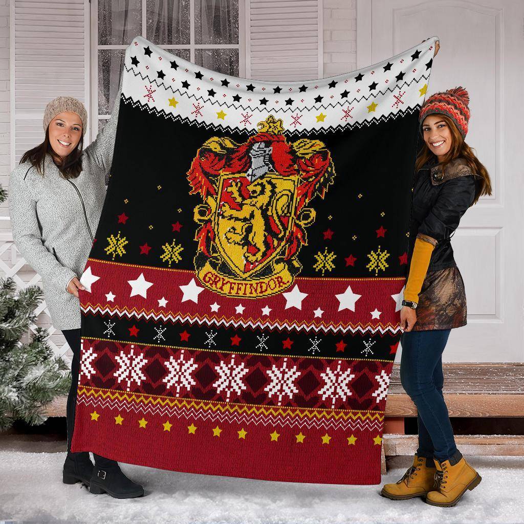 Movie Gryffindor Art Ugly Christmas Custom Fleece Sherpa Blanket Home Decor Perfect Gifts For Family On Christmas