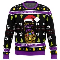 Half of you are on my NAUGHTY List! Thanos Ugly Christmas Sweater Perfect And Unique Gifts For Adults Kids On Christmas