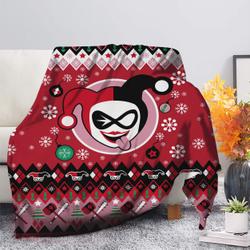 Movie Harley Quinn Christmas Premium Fleece Sherpa Blanket Perfect Gifts For Family On Christmas