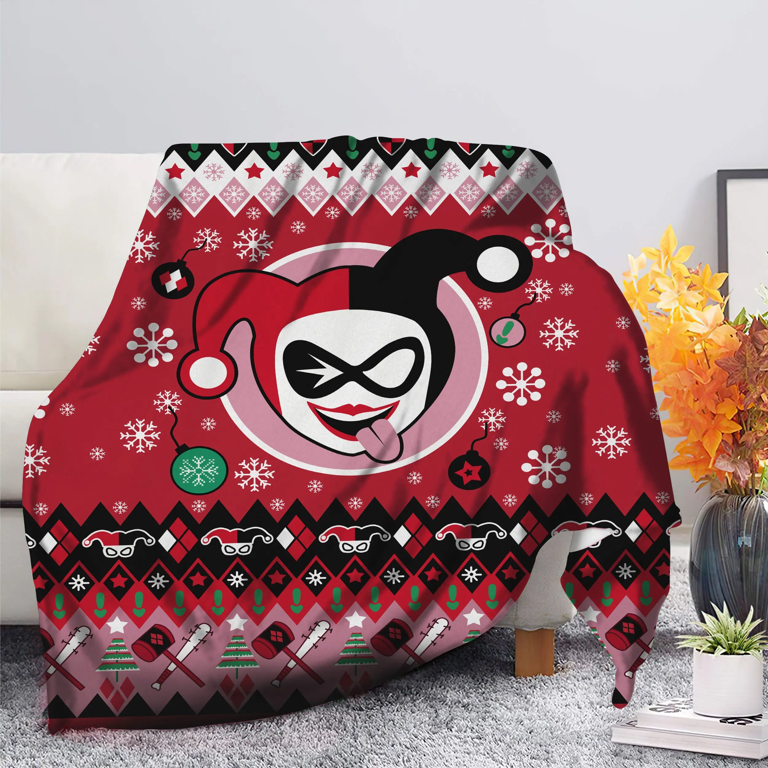 Movie Harley Quinn Christmas Ugly Christmas Premium Fleece Sherpa Blanket Perfect Gifts For Family On Christmas