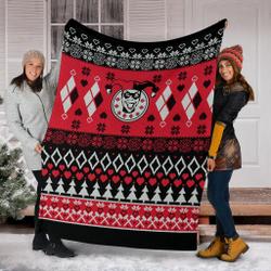 Movie Harley Quinn Sign Ugly Christmas Custom Fleece Sherpa Blanket Home Decor Perfect Gifts For Family On Christmas