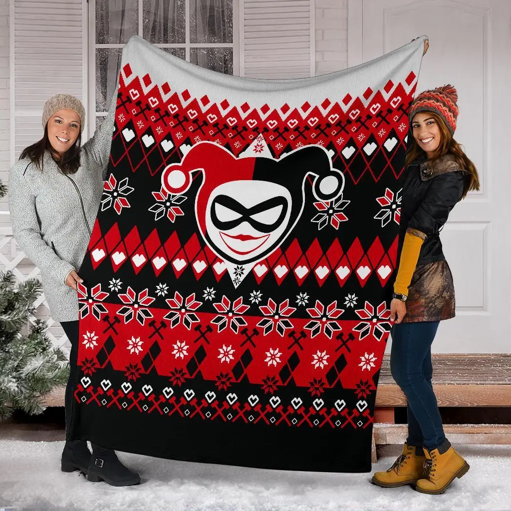 Movie Harley Quinn Ugly Christmas Custom Fleece Sherpa Blanket Home Decor Perfect Gifts For Family On Christmas