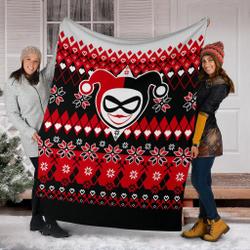Movie Harley Quinn Ugly Christmas Custom Fleece Sherpa Blanket Home Decor Perfect Gifts For Family On Christmas