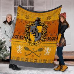 Movie Harry Potter Hufflepuff Art Ugly Christmas Custom Fleece Sherpa Blanket Home Decor Perfect Gifts For Family On Christmas