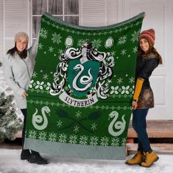 Movie Harry Potter Slytherin Art Ugly Christmas Custom Fleece Sherpa Blanket Home Decor Perfect Gifts For Family On Christmas
