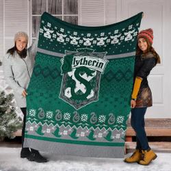 Movie Harry Potter Slytherin Ugly Christmas Custom Fleece Sherpa Blanket Home Decor Perfect Gifts For Family On Christmas
