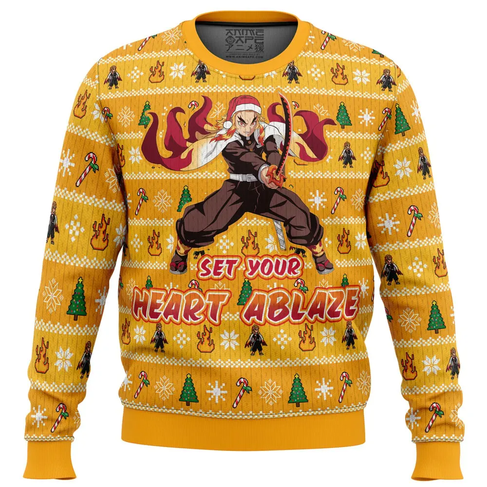 Heart Ablaze Rengoku Demon Slayer Christmas Sweater Perfect And Unique Gifts For Adults Kids On Christmas