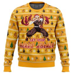 Heart Ablaze Rengoku Demon Slayer Christmas Sweater Perfect And Unique Gifts For Adults Kids On Christmas