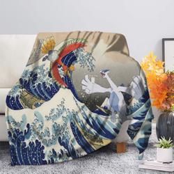Anime Hoho vs Lugia Pokemon The Great Wave Premium Fleece Sherpa Blanket Perfect Gifts For Family On Christmas