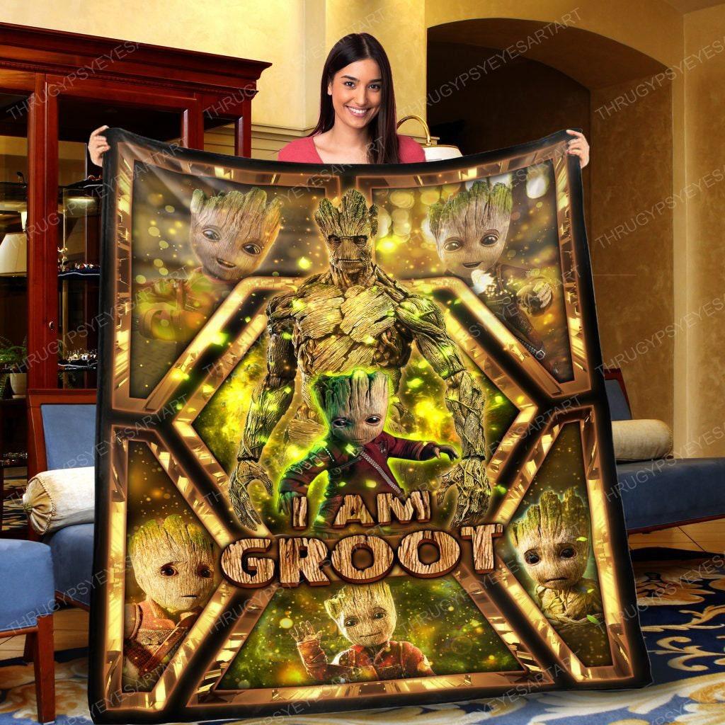 Movie I Am Groot Guardians Of The Galaxy Super Hero Fleece Sherpa Blanket Perfect Gifts For Family On Christmas