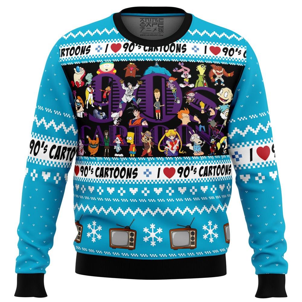 I love the 90s Cartoons Ugly Christmas Sweater Perfect And Unique Gifts For Adults Kids On Christmas