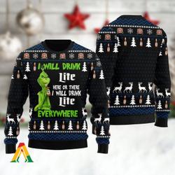 I Will Drink Miller Lite Everywhere Christmas Xmas Ugly Sweater Gift Perfect And Unique Gifts For Adults Kids On Christmas