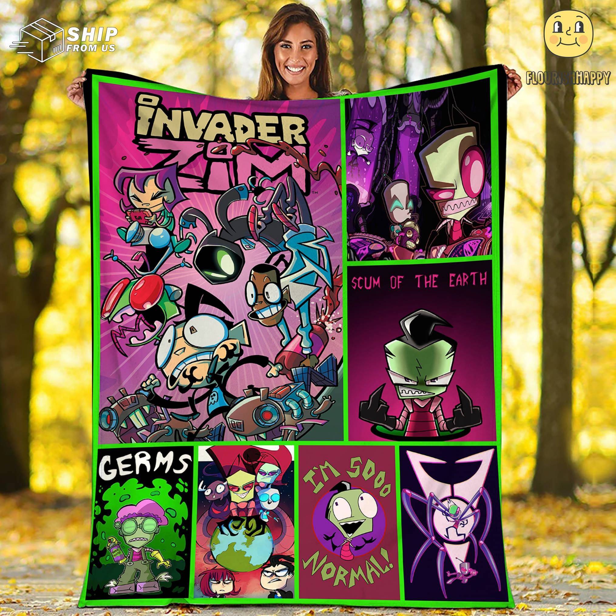 Movie Invader Zim Cartoon Quilt Fleece Sherpa Blanket Perfect And Unique Gifts For Family On Christmas
