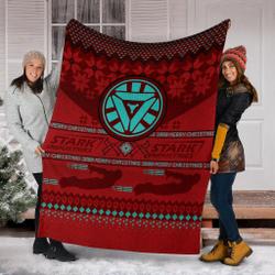Movie Iron Man Stark Industries Ugly Christmas Custom Fleece Sherpa Blanket Home Decor Perfect Gifts For Family On Christmas