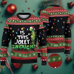 Is This Jolly Enough Grinch Christmas Ugly Sweater Perfect And Unique Gifts For Adults Kids On Christmas