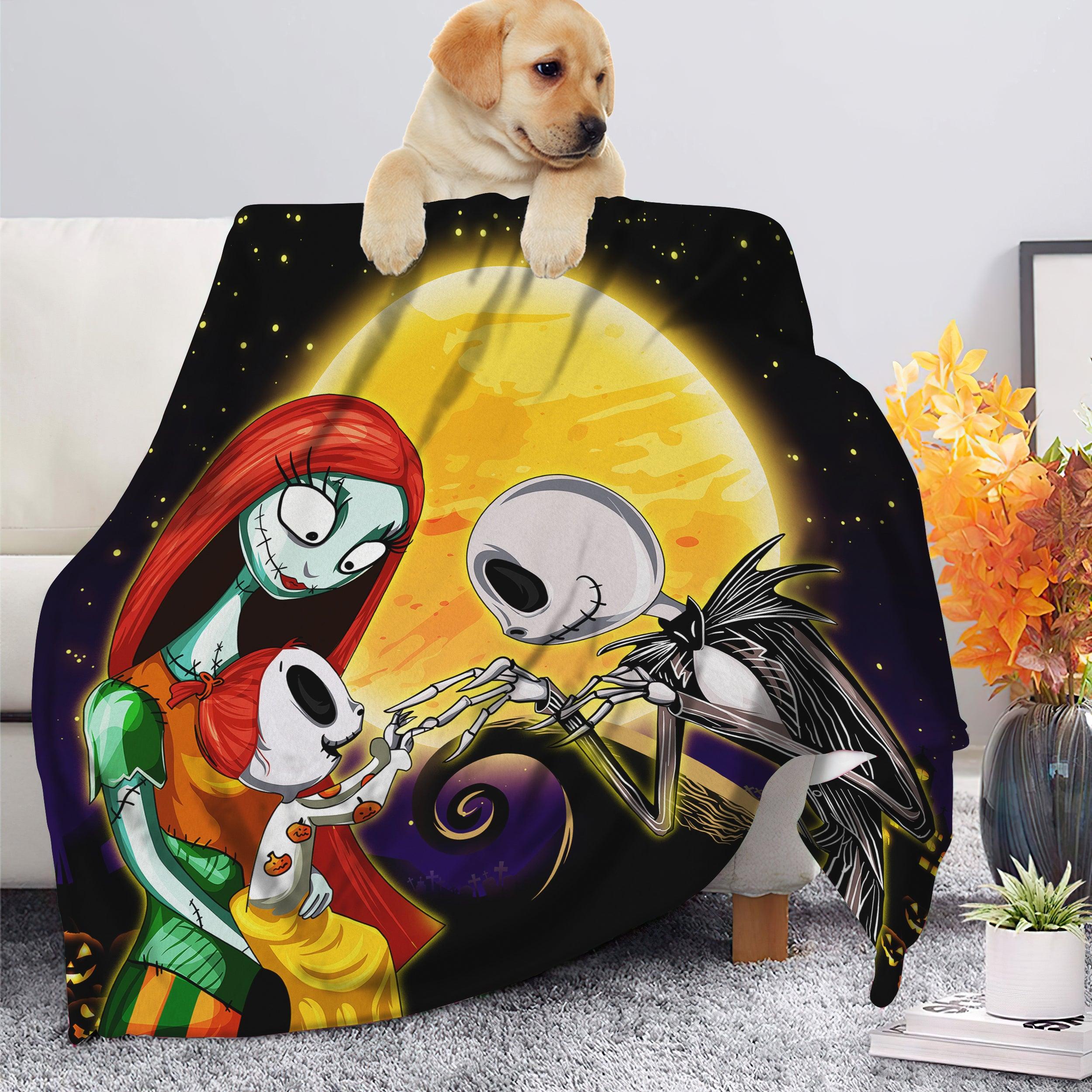 Anime Jack Skellington And Sally Nightmare Before Christmas Family Premium Fleece Sherpa Blanket