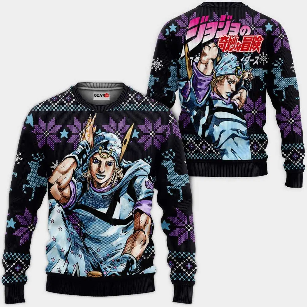 Johnny Joestar Ugly Christmas Sweater Custom Anime JJBA Xmas Gifts Perfect And Unique Gifts For Adults Kids On Christmas