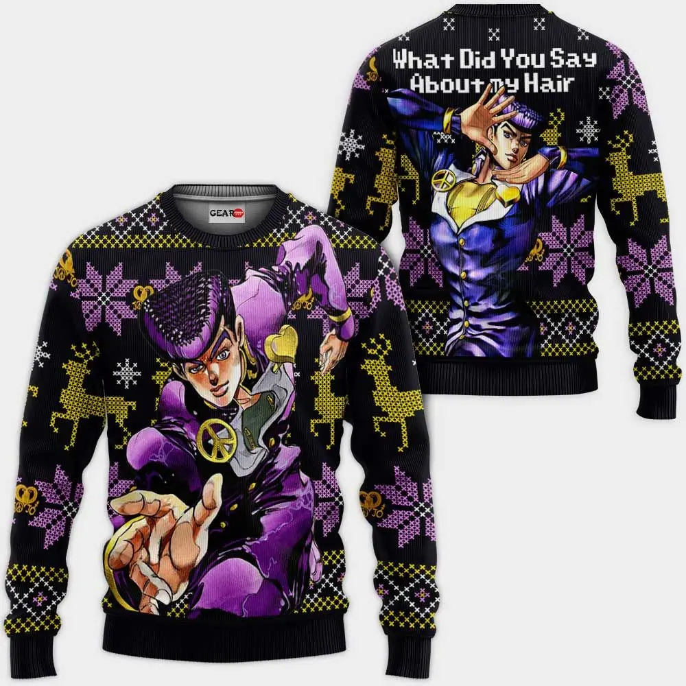 Josuke Higashikata Ugly Christmas Sweater Custom Anime JJBA Xmas Gifts Perfect And Unique Gifts For Adults Kids On Christmas