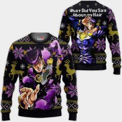 Josuke Higashikata Ugly Christmas Sweater Custom Anime JJBA Xmas Gifts Perfect And Unique Gifts For Adults Kids On Christmas