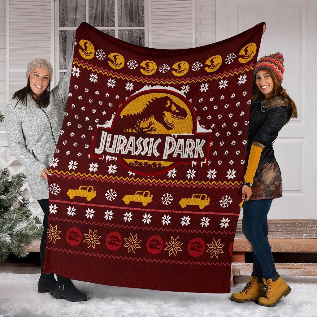 Movie Jurassic Park Red Ugly Christmas Custom Fleece Sherpa Blanket Home Decor Perfect Gifts For Family On Christmas