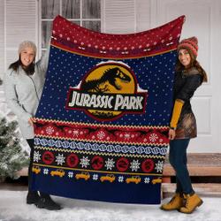 Movie Jurassic Park Ugly Christmas Custom Fleece Sherpa Blanket Home Decor Perfect Gifts For Family On Christmas