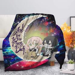 Anime Kanroji And Kaburamaru Demon Slayer Love You To The Moon Galaxy Fleece Sherpa Blanket Perfect Gifts For Family On Christmas