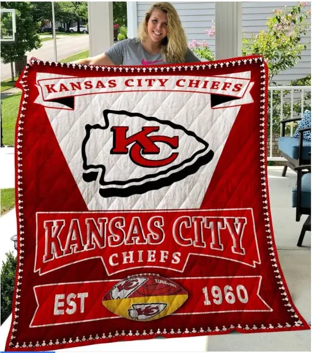NFL KC EST 1960 Football Team Fleece Sherpa Blanket Perfect Gifts For Family On Christmas