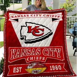 NFL KC EST 1960 Football Team Fleece Sherpa Blanket Perfect Gifts For Family On Christmas