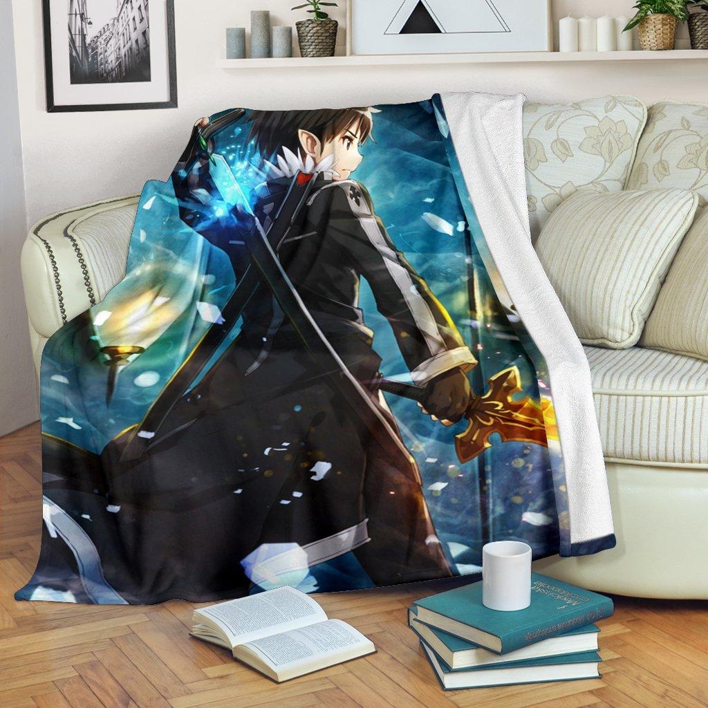 Anime Kirito Premium Fleece Sherpa Blanket Perfect And Unique Gifts For Family On Christmas Holiday