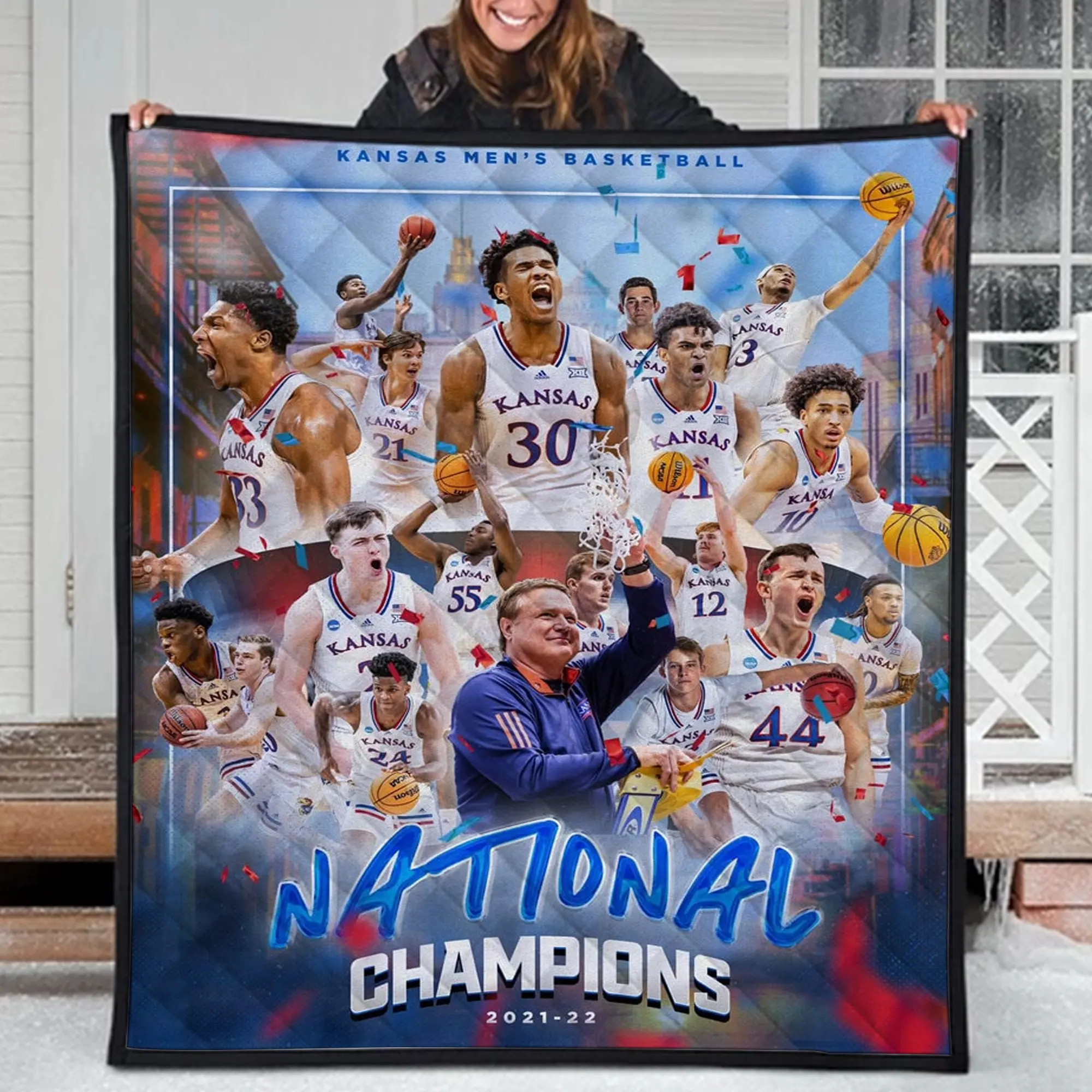 NFL KU Championship 2022 Kansas University Basketball Fleece Sherpa Blanket Perfect Gifts For Family On Christmas