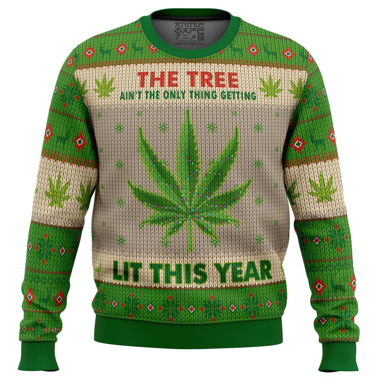 Lit This Year Weed Ugly Christmas Sweater Perfect And Unique Gifts For Adults Kids On Christmas