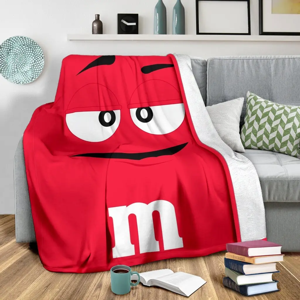 Anime M&M Chocolate Red Premium Fleece Sherpa Blanket Perfect And Unique Gifts For Family On Christmas
