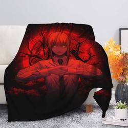 Anime Makima Chainsaw Man Anime Moonlight Premium Fleece Sherpa Blanket Perfect Gifts For Family On Christmas