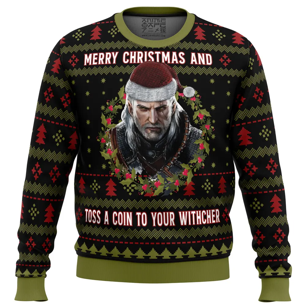 Merry Christmas and Toss a Coin The Witcher Ugly Christmas Sweater Perfect And Unique Gifts For Adults Kids On Christmas