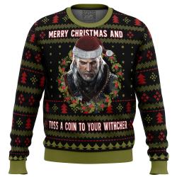 Merry Christmas and Toss a Coin The Witcher Ugly Christmas Sweater Perfect And Unique Gifts For Adults Kids On Christmas