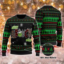 Merry Grinch Mas Christmas Wool Ugly Knitted Sweatshirt Perfect And Unique Gifts For Adults Kids On Christmas