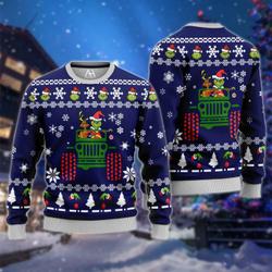 Merry Grinchmas The Grinch With Dog Driving Jeep Christmas Sweater Perfect And Unique Gifts For Adults Kids On Christmas