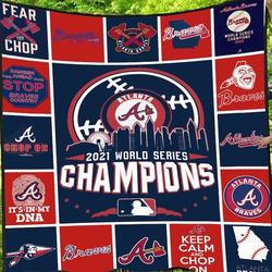 MLB Atlanta Braves World Series Champions 2021 Baseball Quilt Fleece Sherpa Blanket Perfect Gifts For Family On Christmas