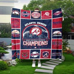 MLB Atlanta Braves World Series Champions 2021 Fleece Sherpa Blanket Perfect Gifts For Family On Christmas