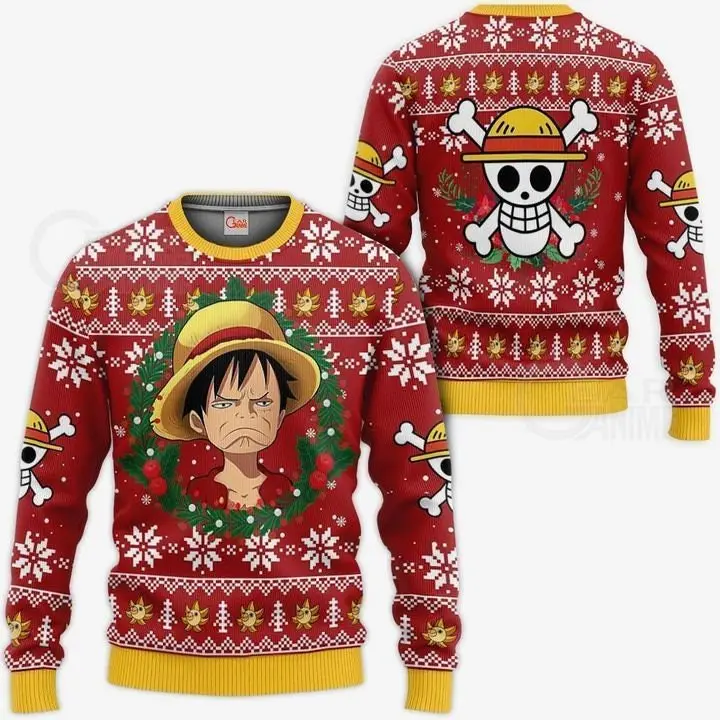 Monkey D. Luffy Ugly Christmas Sweater Custom Xmas For One Piece Fans Perfect And Unique Gifts For Adults Kids On Christmas
