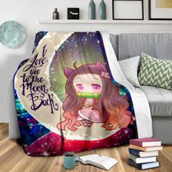 Anime Nezuko Demon Slayer Love You To The Moon Galaxy Premium Fleece Sherpa Blanket Perfect Gifts For Family On Christmas