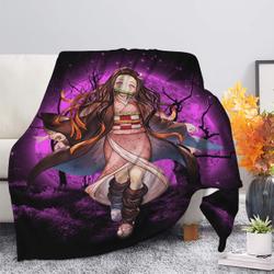 Anime Nezuko Demon Slayer Moonlight Premium Fleece Sherpa Blanket Perfect Gifts For Family On Christmas