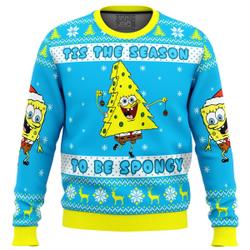 Nickelodeon Cartoons Tis The Season To be Spongy Ugly Christmas Sweater Perfect And Unique Gifts For Adults Kids On Christmas