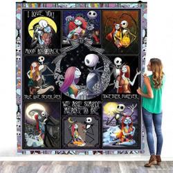 Movie Nightmare Before Christmas Jack Skellington Sally Fans Quilt Fleece Sherpa Blanket Perfect Gifts For Family On Christmas