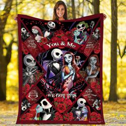 Movie Nightmare Before Christmas Jack Skellington Sally Quilt Fleece Sherpa Blanket Perfect Gifts For Family On Christmas