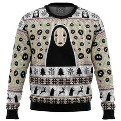 No Face and Soot Sprites Spirited Away Studio Ghibli Ugly Christmas Sweater Perfect And Unique Gifts For Adults Kids On Christmas
