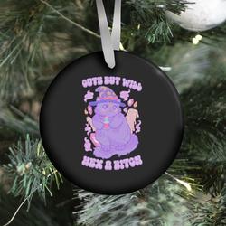 Cute But Will Hex a Bitch Cat Ornament Perfect And Unique Gifts For Family On Christmas Holiday