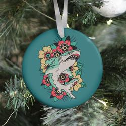 Floral Shark Traditional Tattoo Ornament Perfect And Unique Gifts For Family On Christmas Holiday