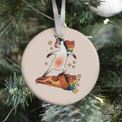 Rad Unicorn Skateboarding a Pizza Tattoo Ornament Perfect And Unique Gifts For Family On Christmas