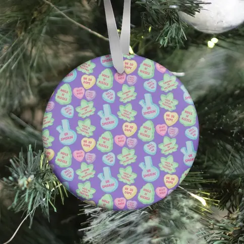Weed Candy Hearts Pattern Ornament Perfect And Unique Gifts For Family On Christmas Holiday